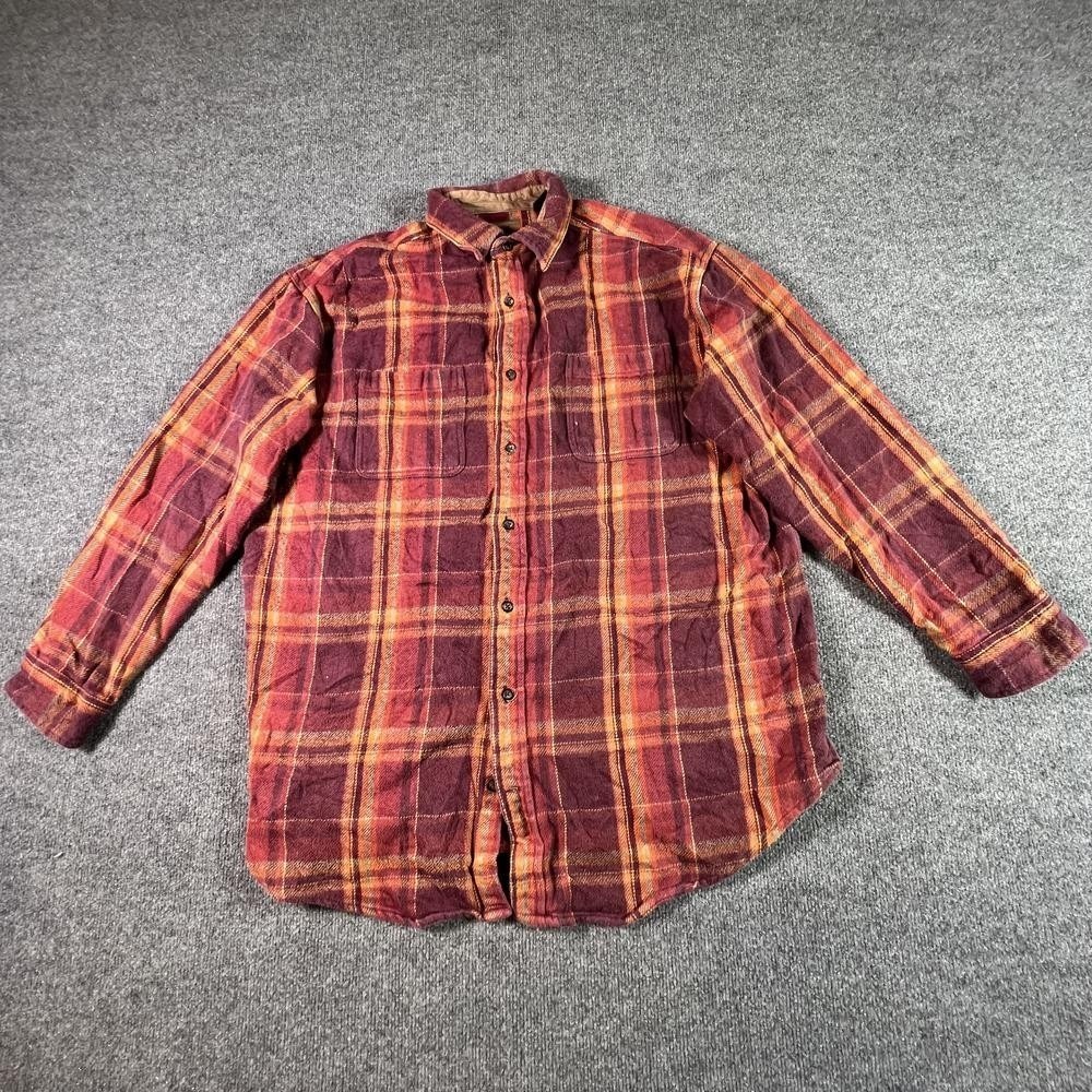 St. John's Bay Brawny Button-Up Shirt Mens 2XL Brown Cotton Flannel Plaid Cowboy